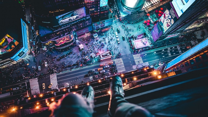 4K Aerial View of Times Square at Night