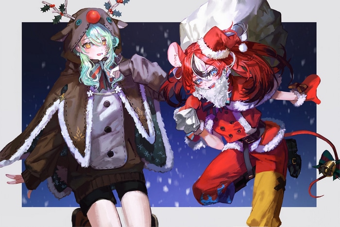 Ceres Fauna and Hakos Baelz in Christmas Outfits