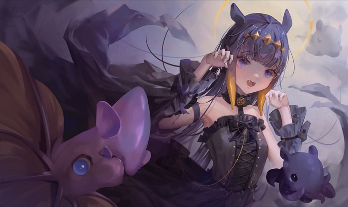 Ninomae Inanis with Takodachi and purple hair