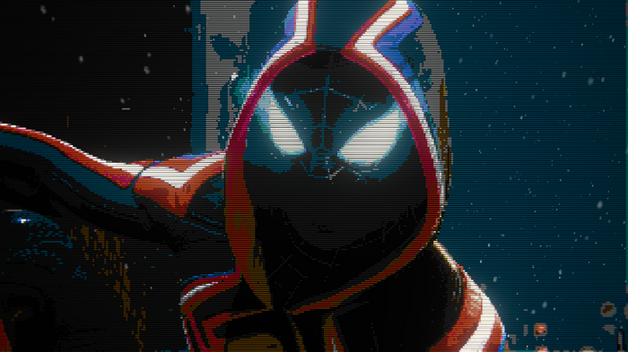 Miles Morales as Spider-Man in a pixelated style