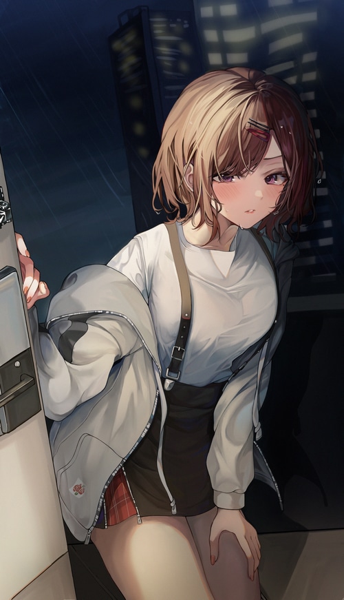 Madoka Higuchi in the rain at night