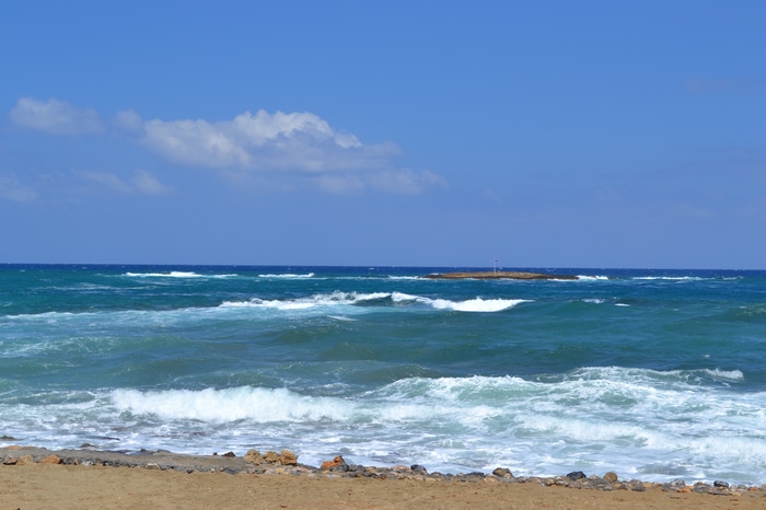 4K view of the sea and beach in Crete, Greece