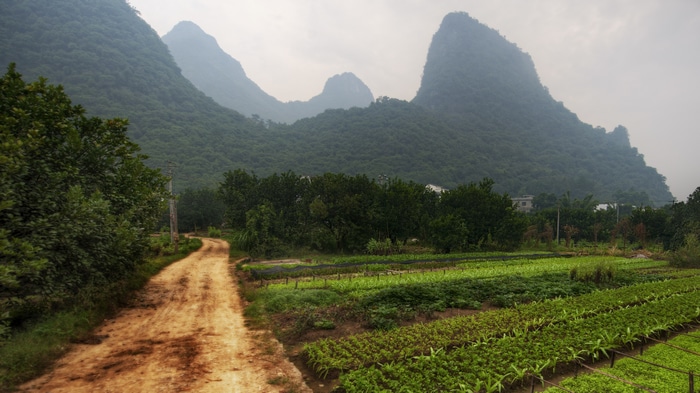 Misty Mountains and Farmland in China