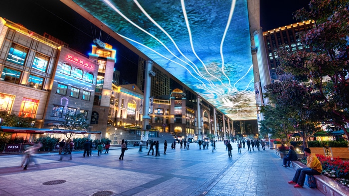 4K Night view of Beijing Skystreet with people and lights