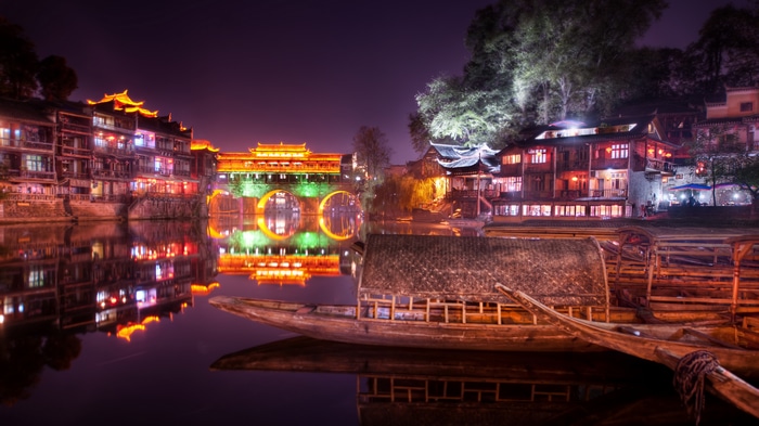 4K Night Scene of Fenghuang Ancient Town, China