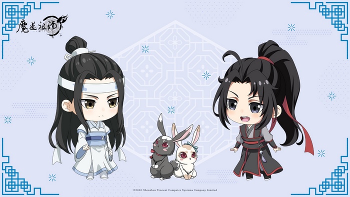 Lan Wangji and Wei Wuxian with Rabbits