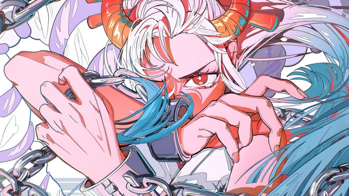 Yamato from One Piece with Chains and Horns
