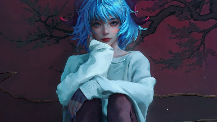 Ganyu from Genshin Impact with blue hair
