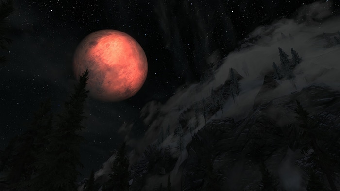 The Elder Scrolls V: Skyrim - Blood Moon Over Mountains