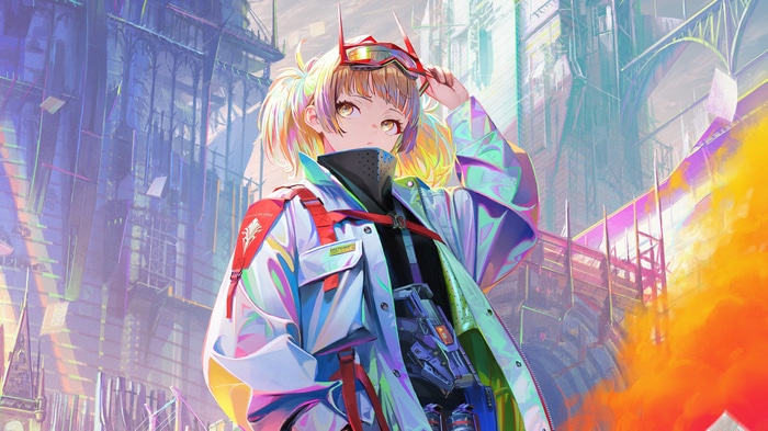 4K anime girl with multi-colored hair and yellow eyes