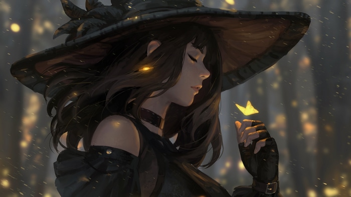 Witch with a butterfly and witch hat
