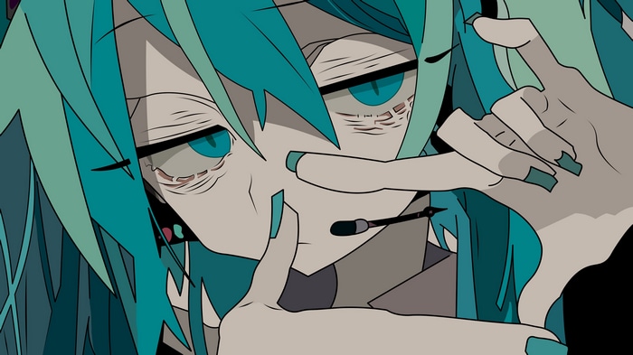 Hatsune Miku with blue hair and blue eyes