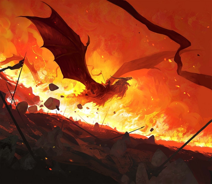 Dragon in a fiery landscape by Dominik Mayer