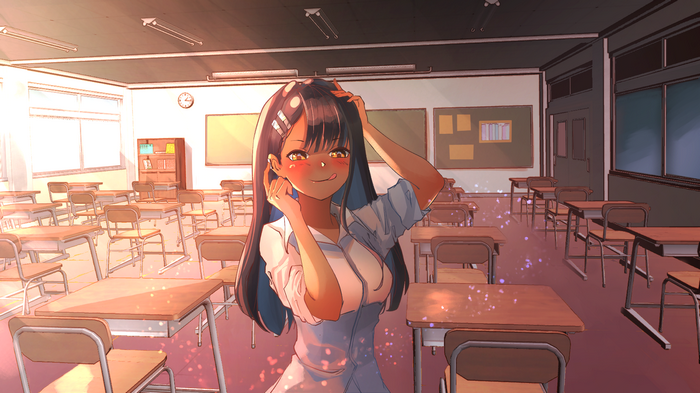 Nagatoro Hayase in a classroom with desks