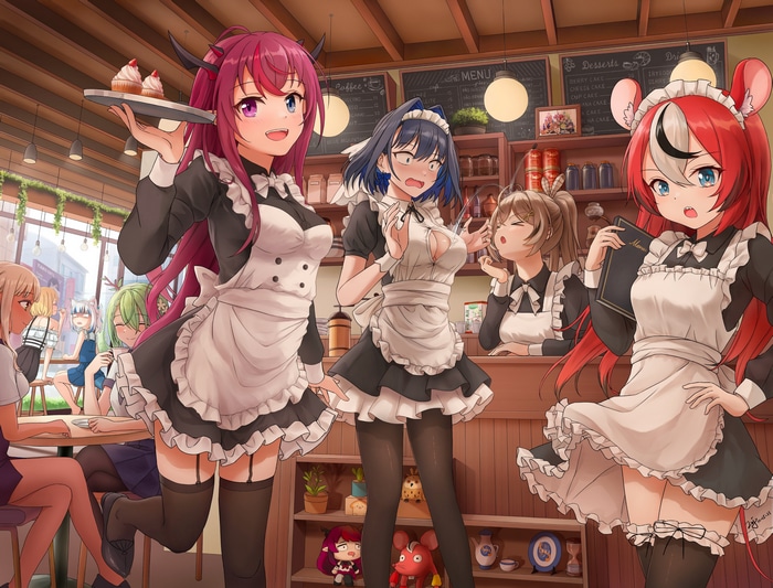 Hololive Maid Cafe with IRyS, Kronii, and Bae