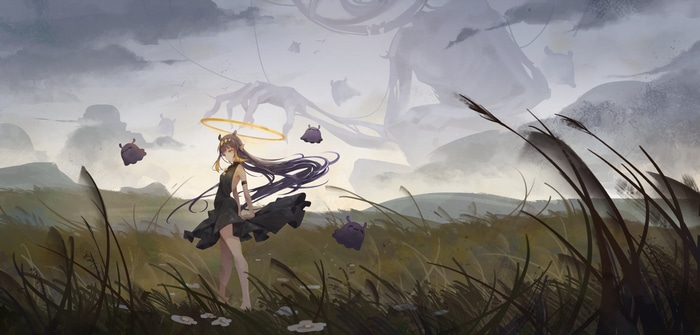 Ninomae Inanis and Takodachi in a field