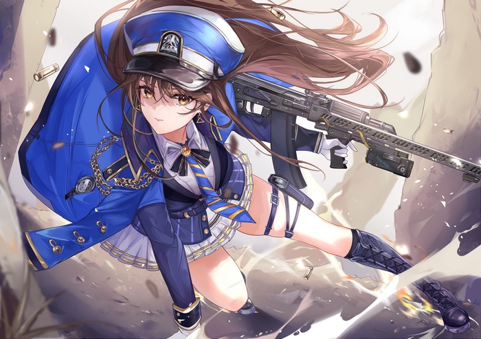 Diesel from Nikke: The Goddess of Victory with a gun