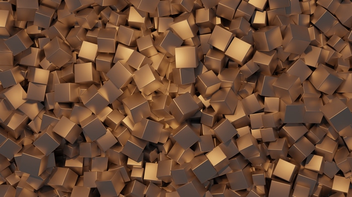 Pile of gold cubes in 4K