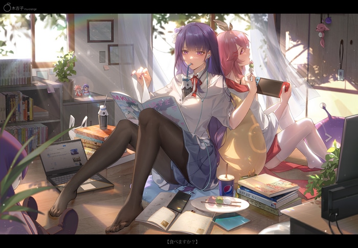 Anime girls reading and playing video games