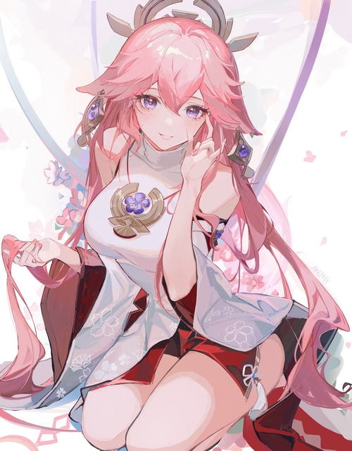 4K Yae Miko Genshin Impact Pink Hair