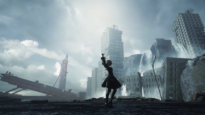 4K Nier: Automata 2B in ruined city