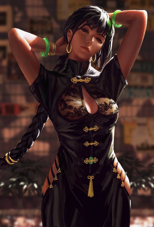 4K concept art of a woman in a cheongsam by GUWEIZ