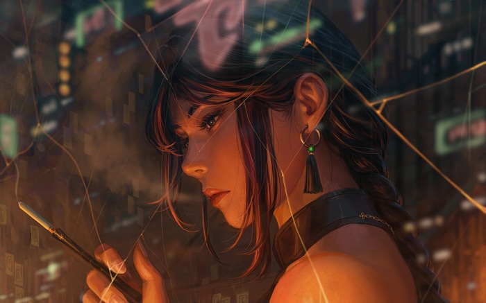 4K drawing of a woman smoking