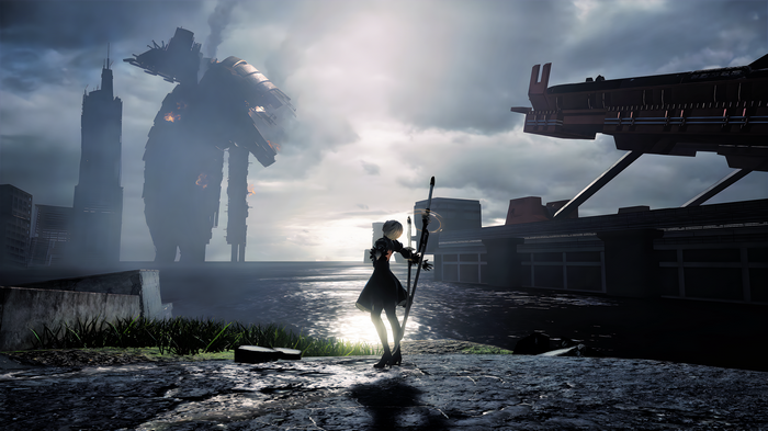 4K Nier: Automata 2B with giant robots