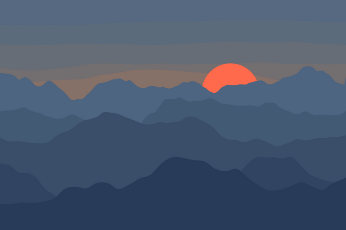 Minimalist sunset over layered mountains