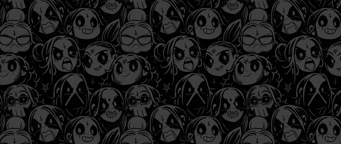 Monochrome pattern of cartoon black metal characters by JP Ahonen