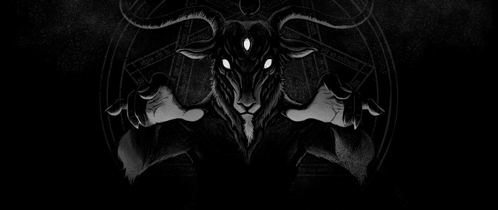 Baphomet with three glowing eyes and horns