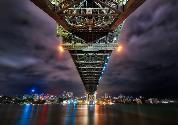 Sydney Harbour Bridge at night over water