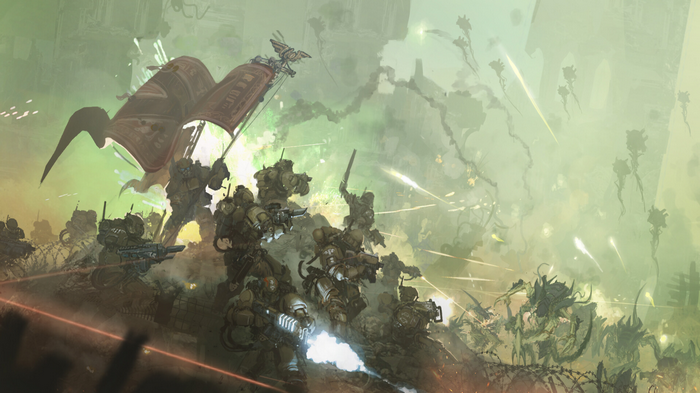 Warhammer 40,000 Imperium of Man soldiers in battle