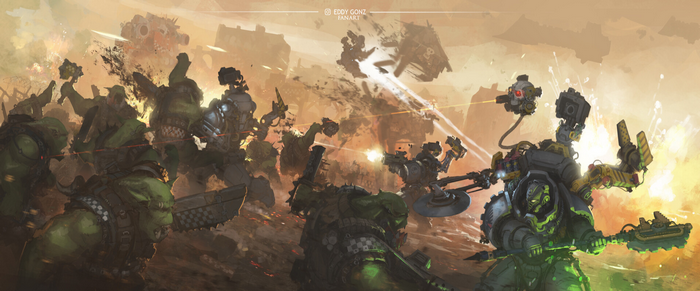 Warhammer 40,000: Orcs and Space Marines in Battle