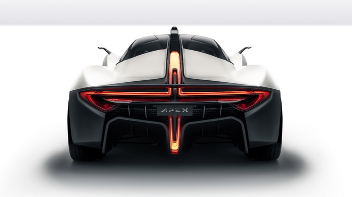 4K Apex AP-0 sports car rear view