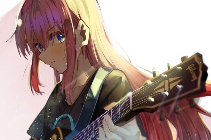 Gotou Hitori playing a Gibson guitar
