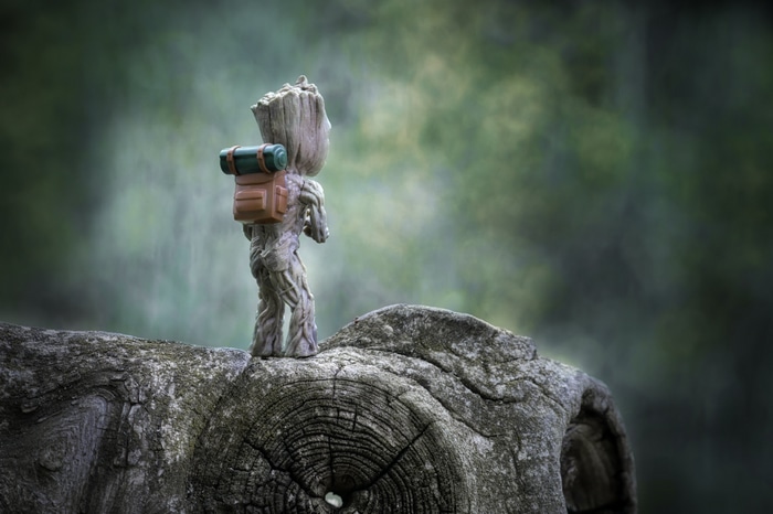 4K Baby Groot with Backpack in Forest