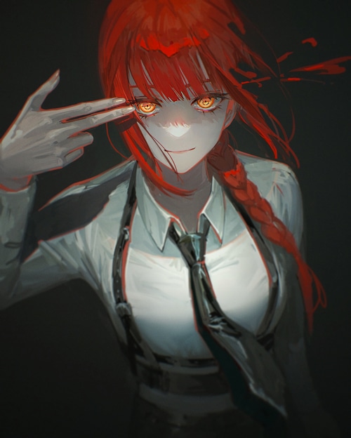 Makima from Chainsaw Man with finger gun