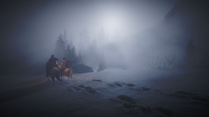 4K Red Dead Redemption 2 snow scene with horses