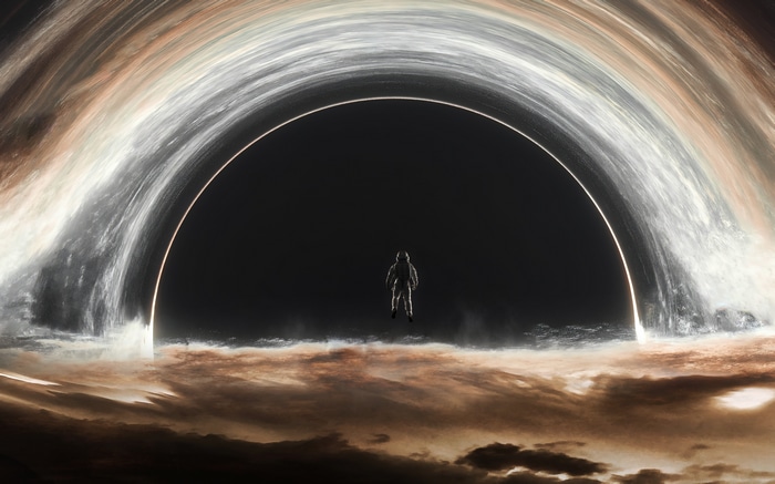 4K Space Art: Astronaut near a Black Hole