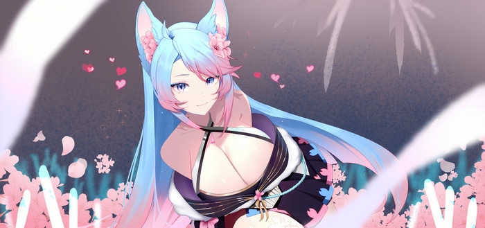 4K Silvervale Vshojo Wolf Girl with Cherry Blossoms