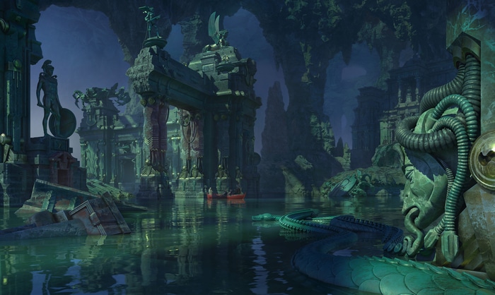 Ruined ancient city submerged in water