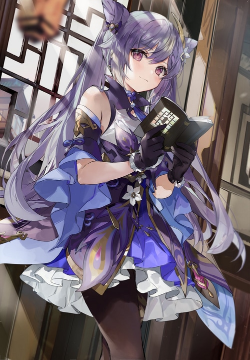 Keqing from Genshin Impact reading a book