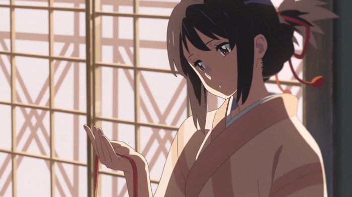 4K Anime screenshot of Miyamizu Mitsuha in pink kimono