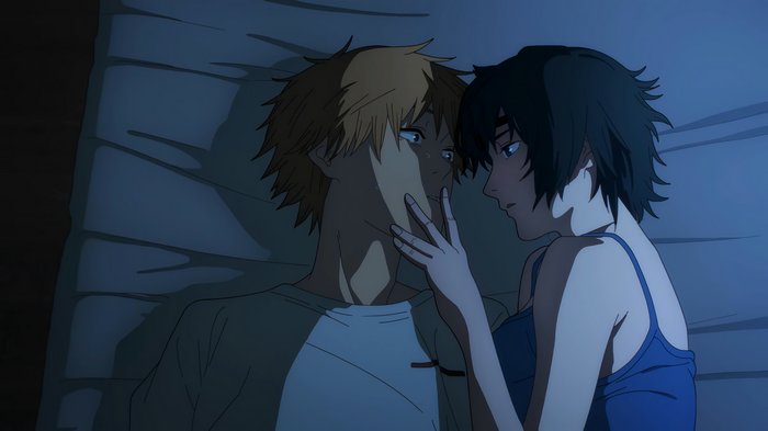 Chainsaw Man anime couple Denji and Himeno in bed