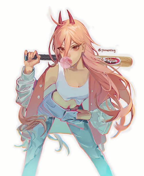 Power from Chainsaw Man with a baseball bat