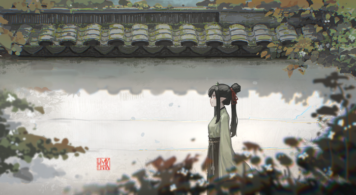 Anime girl with pointy ears in traditional Chinese clothing