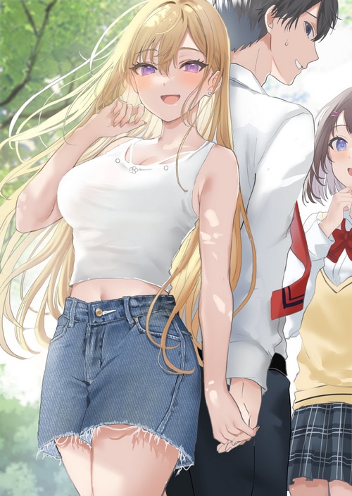 Anime girl in shorts with boys
