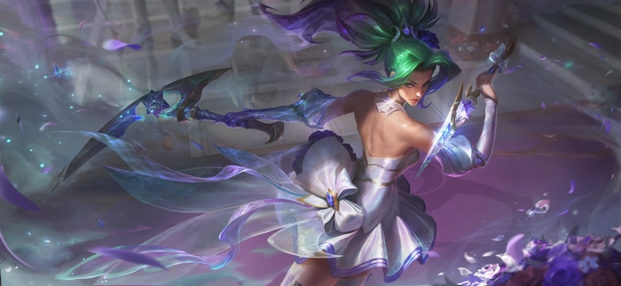 Crystal Rose Akali with weapons and flowers