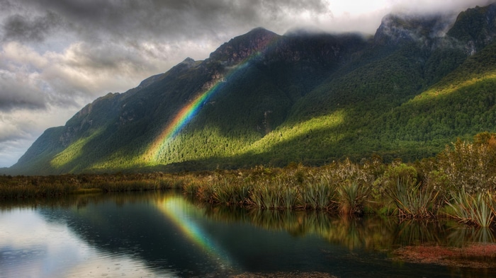 4K Rainbow over Mountains in New Zealand